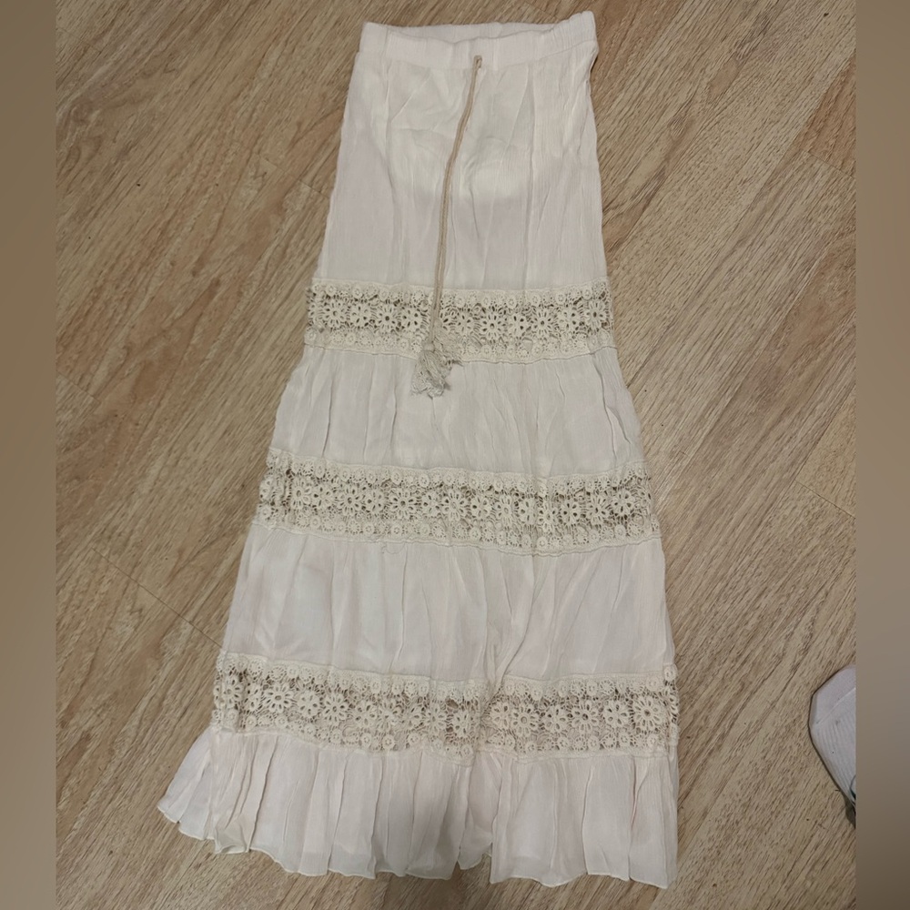 Floral Lace Trim Maxi Skirt